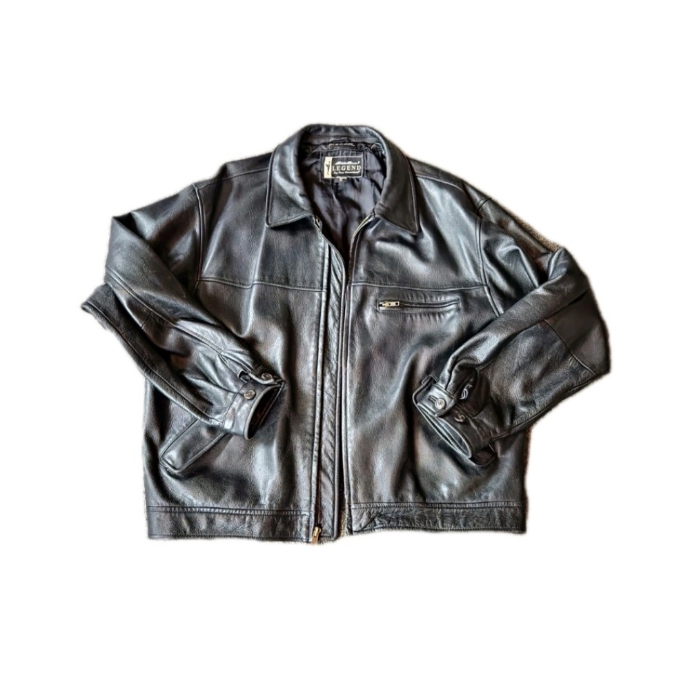Eddie Bauer Legend Journeyman Men Leather Bomber Motorcycle Jacket Black Size XL